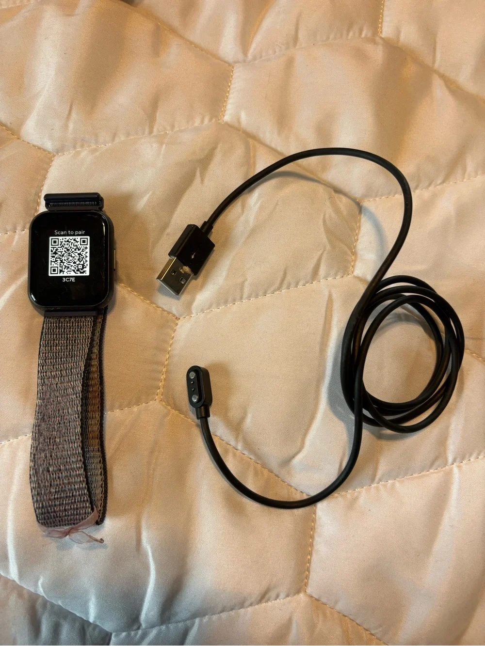 Wyze Smartwatch with Black Case and Gray Fabric Band + USB Magnetic Charger